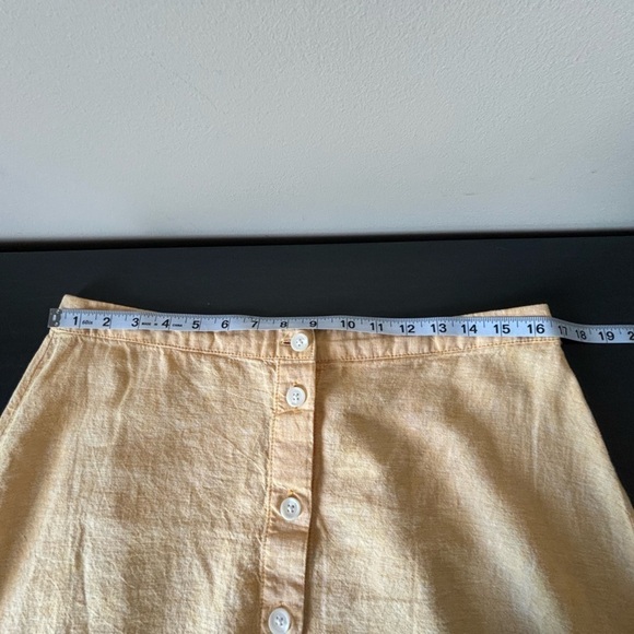 Linen Cotton Button Front A-Line Pin Up Rockabilly Full Midi Skirt Yellow Sz 12 - Picture 9 of 10